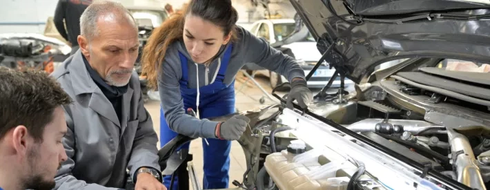 People working on car